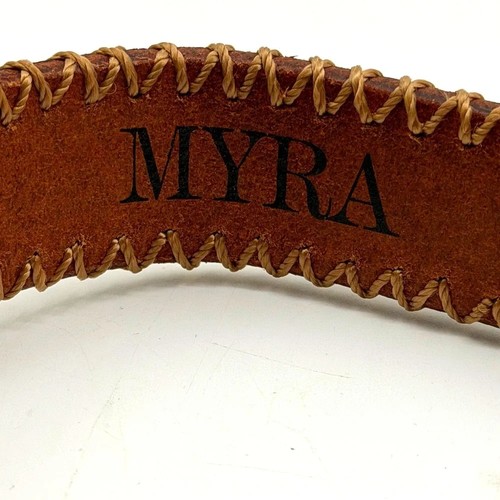 Myra Bag Rio Correr Tan Leather Whipstitch Dog Collar Size Medium